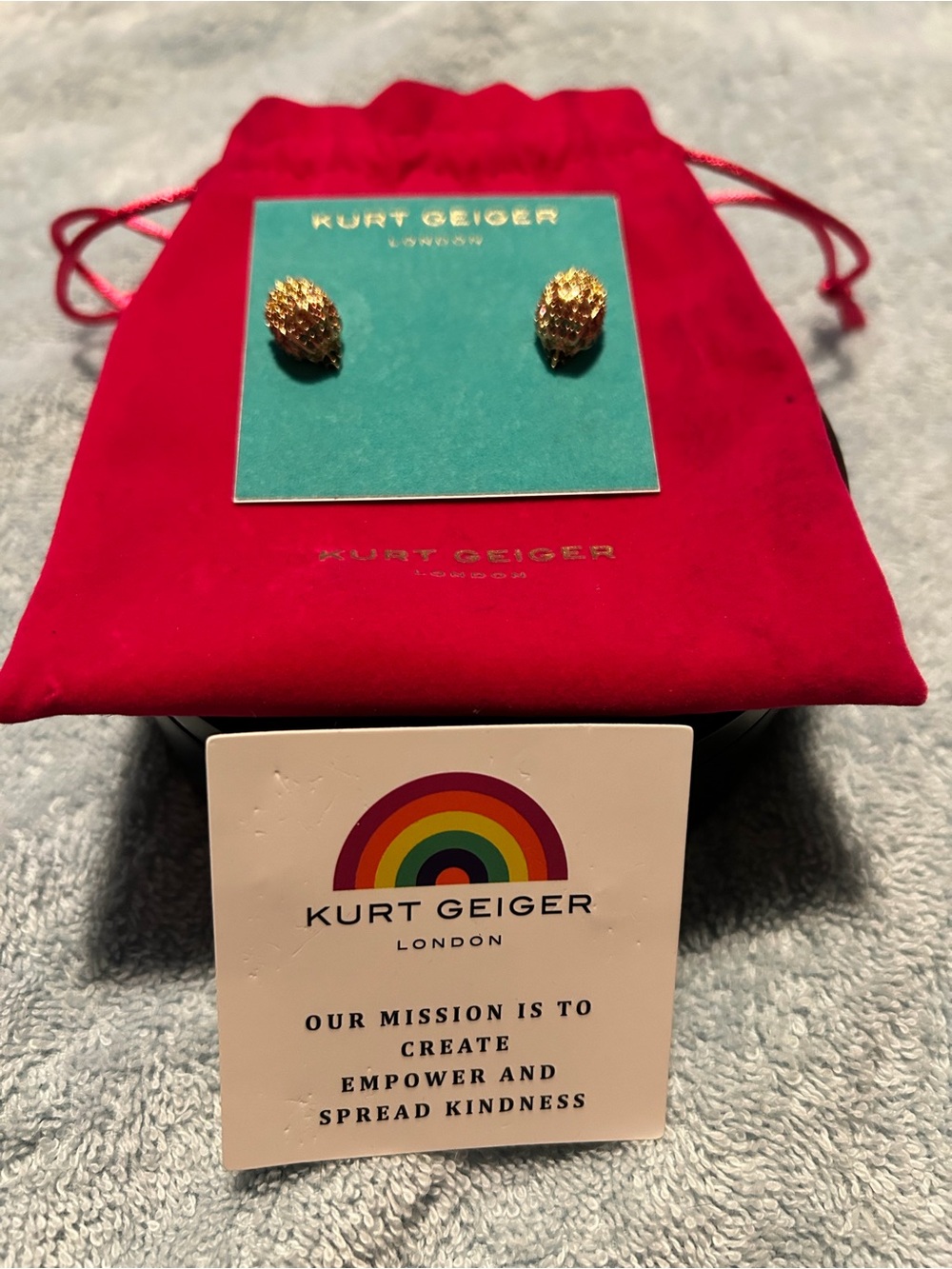 KURT GEIGER CLASSIC EAGLE HEAD EARRINGS/SILVER-TONE W/ RAINBOW RHINESTONES (NWT)